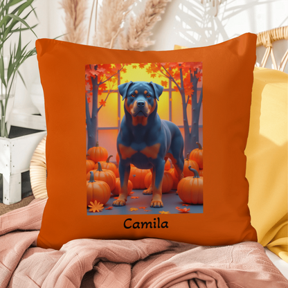 Blue Rottweiler indoor outdoor throw pillow with durable fabric, perfect home décor for dog lovers