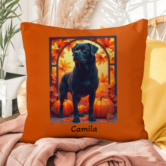 Black Rottweiler pillow, personalized indoor outdoor dog cushion for Rottie home accent - MySisterIsASurvivor