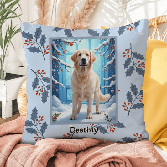 Golden Retriever White Pillow - Cozy Golden Retriever pillow, winter indoor dog throw, festive accent