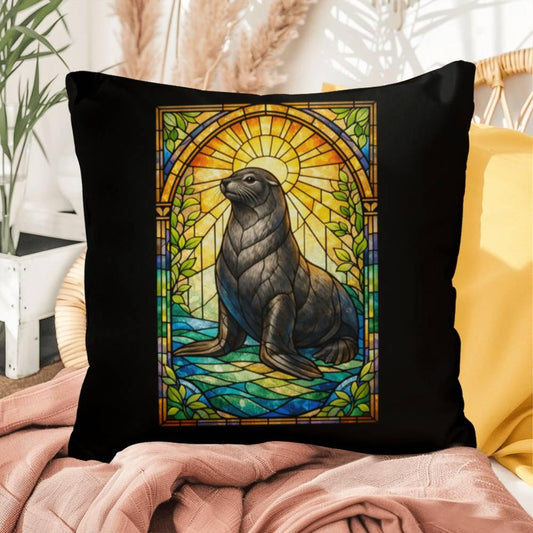 Shop our sea lion stained glass style throw pillow featuring the 16" x 16" style option from MySisterIsASurvivor.