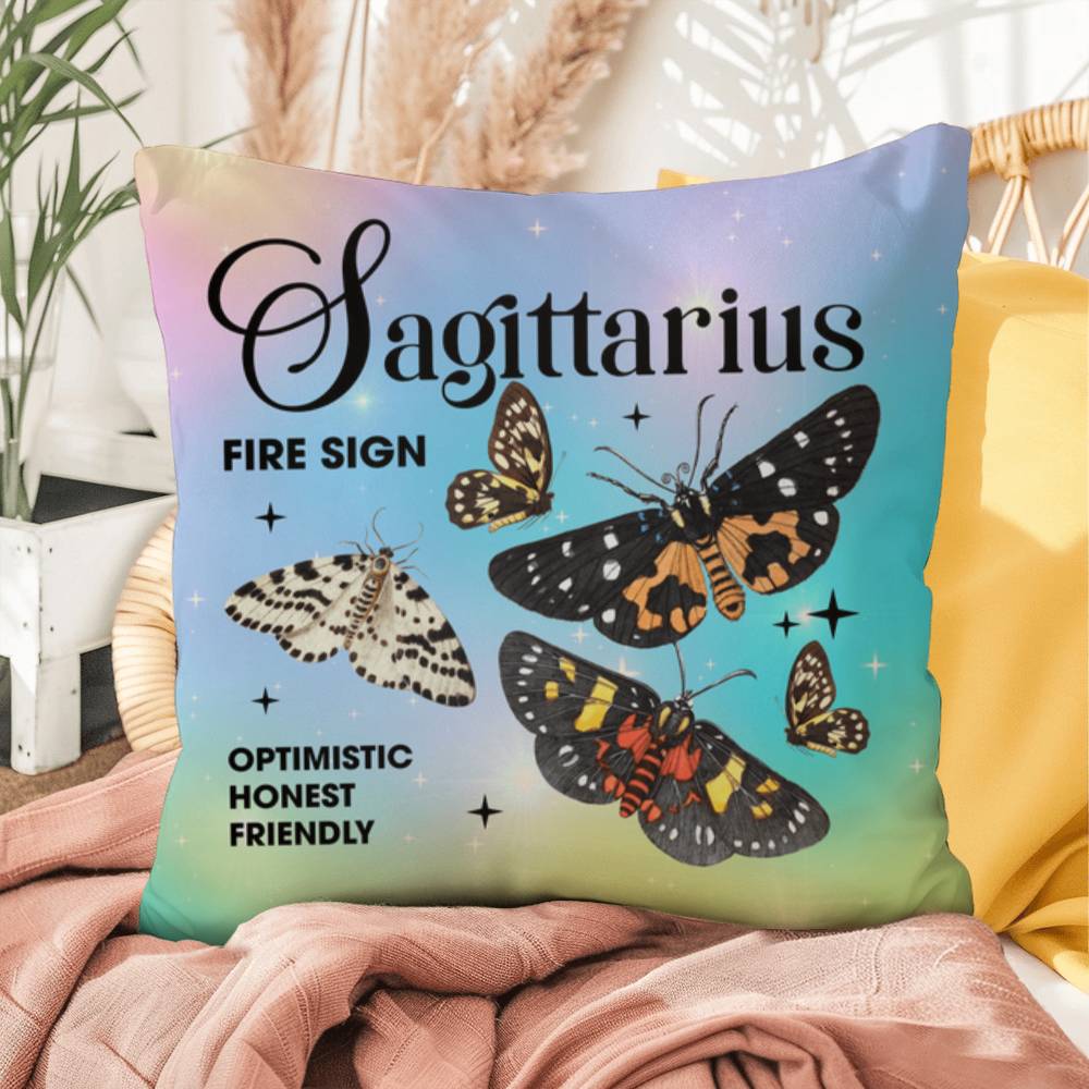 Sagittarius Butterfly Indoor/Outdoor Pillow – Zodiac Astrology Decor, Boho Accent for Home & Patio