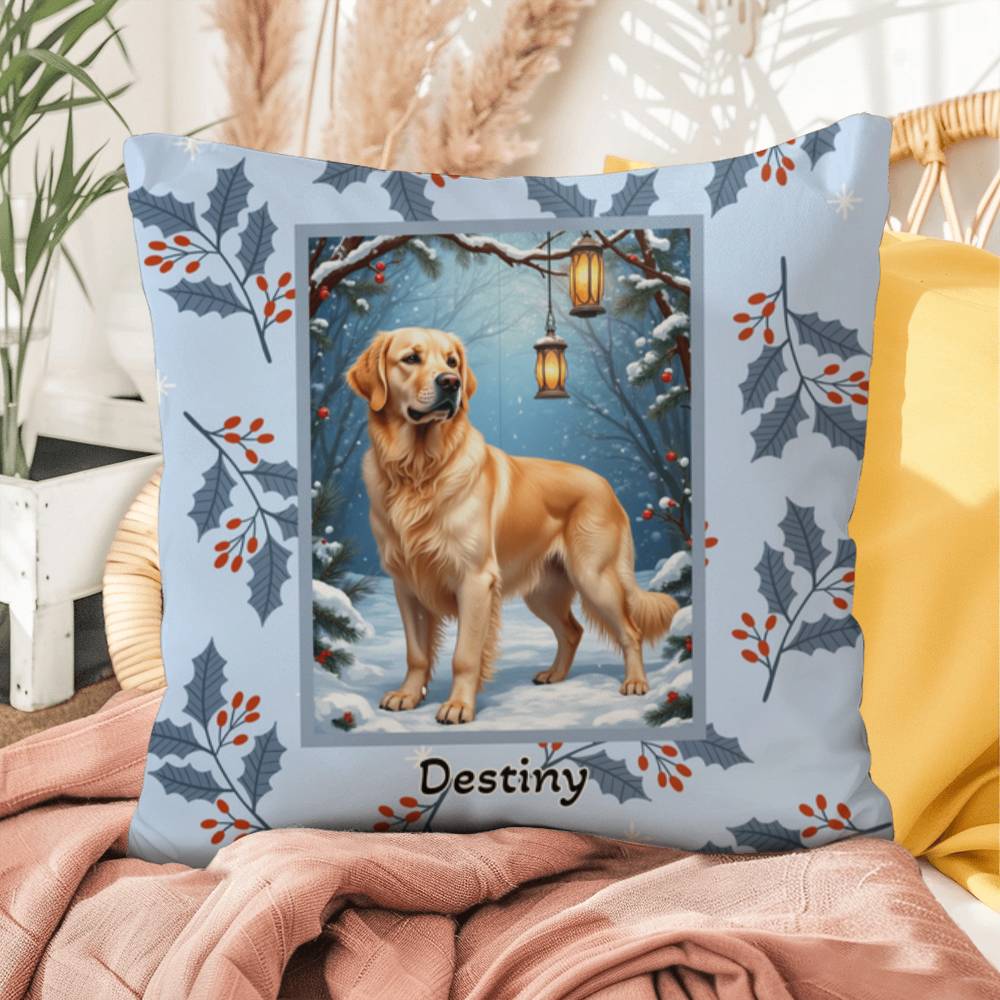 Golden Retriever Cream Pillow - Winter Golden Retriever pillow, indoor/outdoor dog decor, seasonal accent