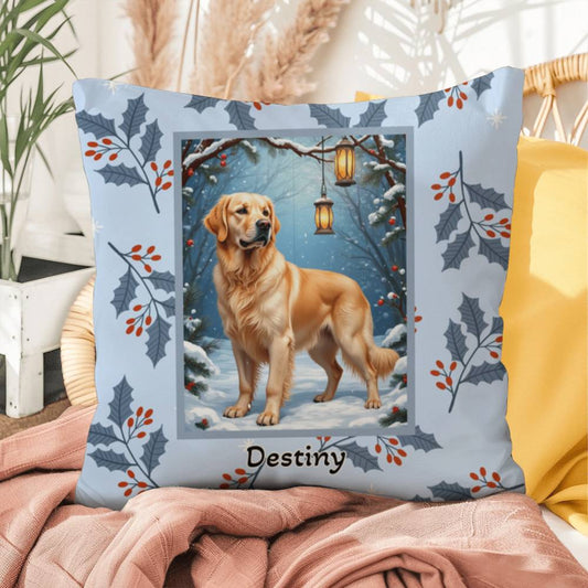 Golden Retriever Cream Pillow - Winter Golden Retriever pillow, indoor/outdoor dog decor, seasonal accent