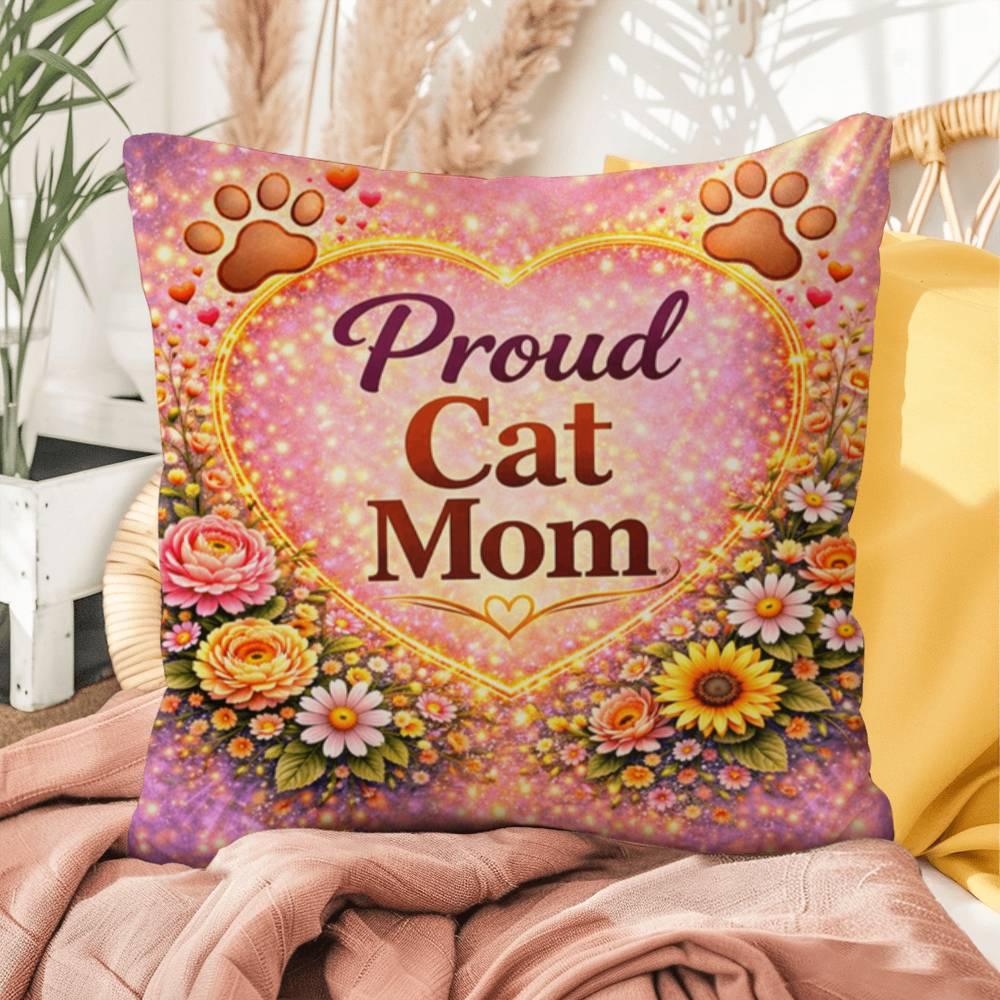 Shop our premium proud cat mom throw pillow from MySisterIsASurvivor.