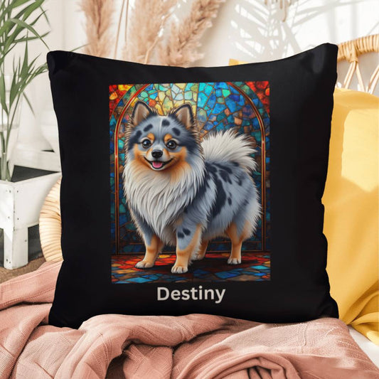 Pomeranian (Blue Merle) Indoor/Outdoor Pillow - Personalized Stained Glass Dog Tribute & Comfort Gift