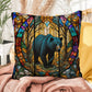 Bear stained glass throw pillow, indoor outdoor wildlife decor, cozy home accent for animal lovers