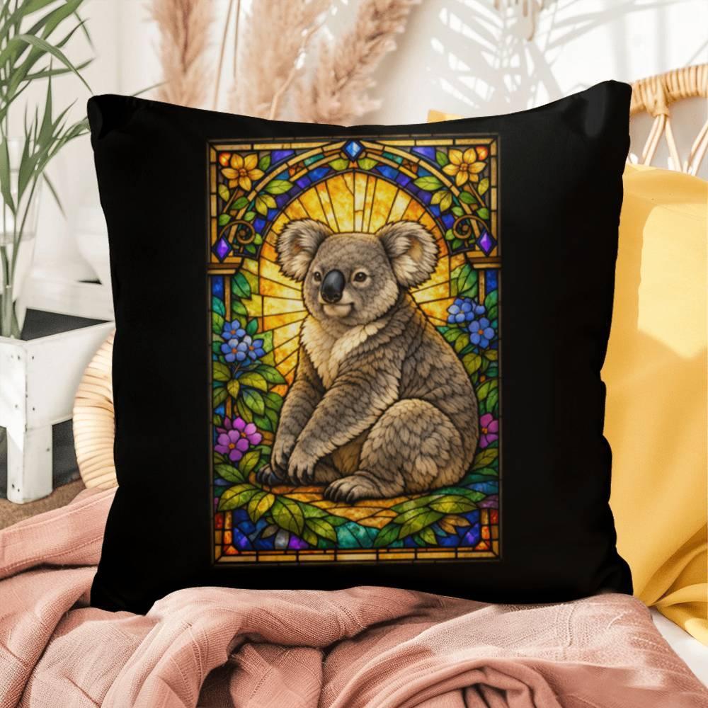 Shop our koala stained glass style throw pillow featuring the 16" x 16" style option from MySisterIsASurvivor.