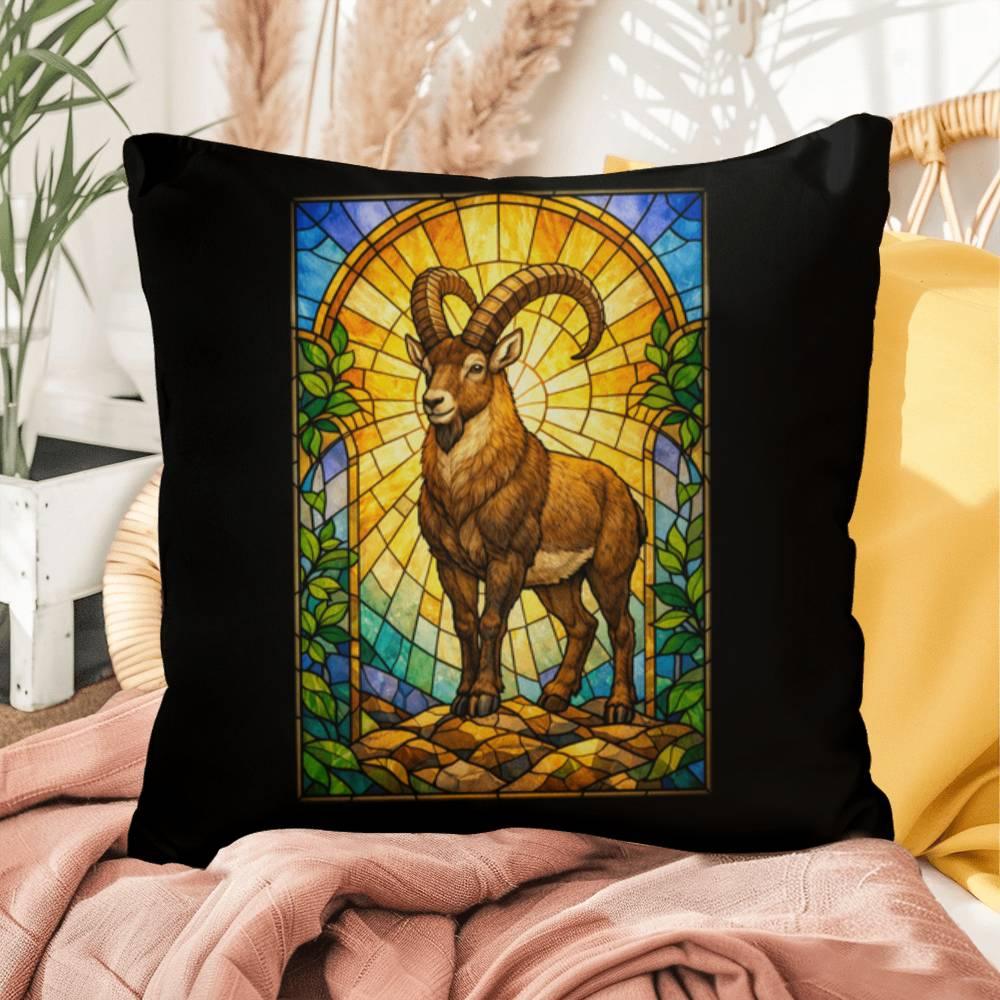Shop our ibex stained glass style throw pillow featuring the 16" x 16" style option from MySisterIsASurvivor.