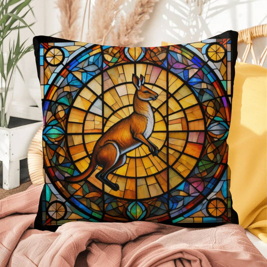 Kangaroo stained glass throw pillow, wildlife animal home decor, indoor outdoor accent pillow