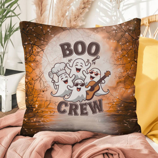 Halloween-themed indoor/outdoor throw pillow with “Boo Crew,” perfect for spooky home décor