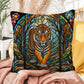 Tiger stained glass throw pillow, jungle wildlife decor, indoor outdoor accent pillow