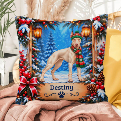 Doberman (White Coat) - Personalized Woodland Accent Pillow, Custom Name Gift for Dog Lovers