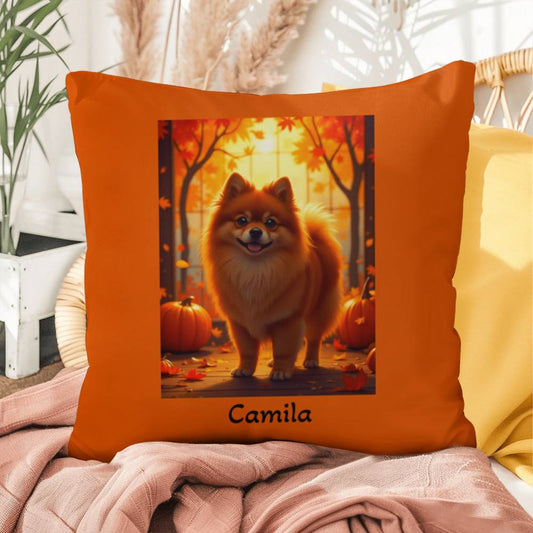 Red Pomeranian indoor outdoor pillow, custom dog cushion, cute pet lover accent throw pillow