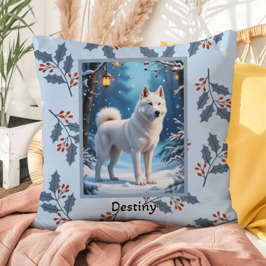 Husky White Pillow - Winter Husky throw pillow, indoor seasonal dog pillow, cozy home accent