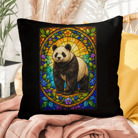 Panda stained glass style throw pillow with adorable wildlife design for indoor decor