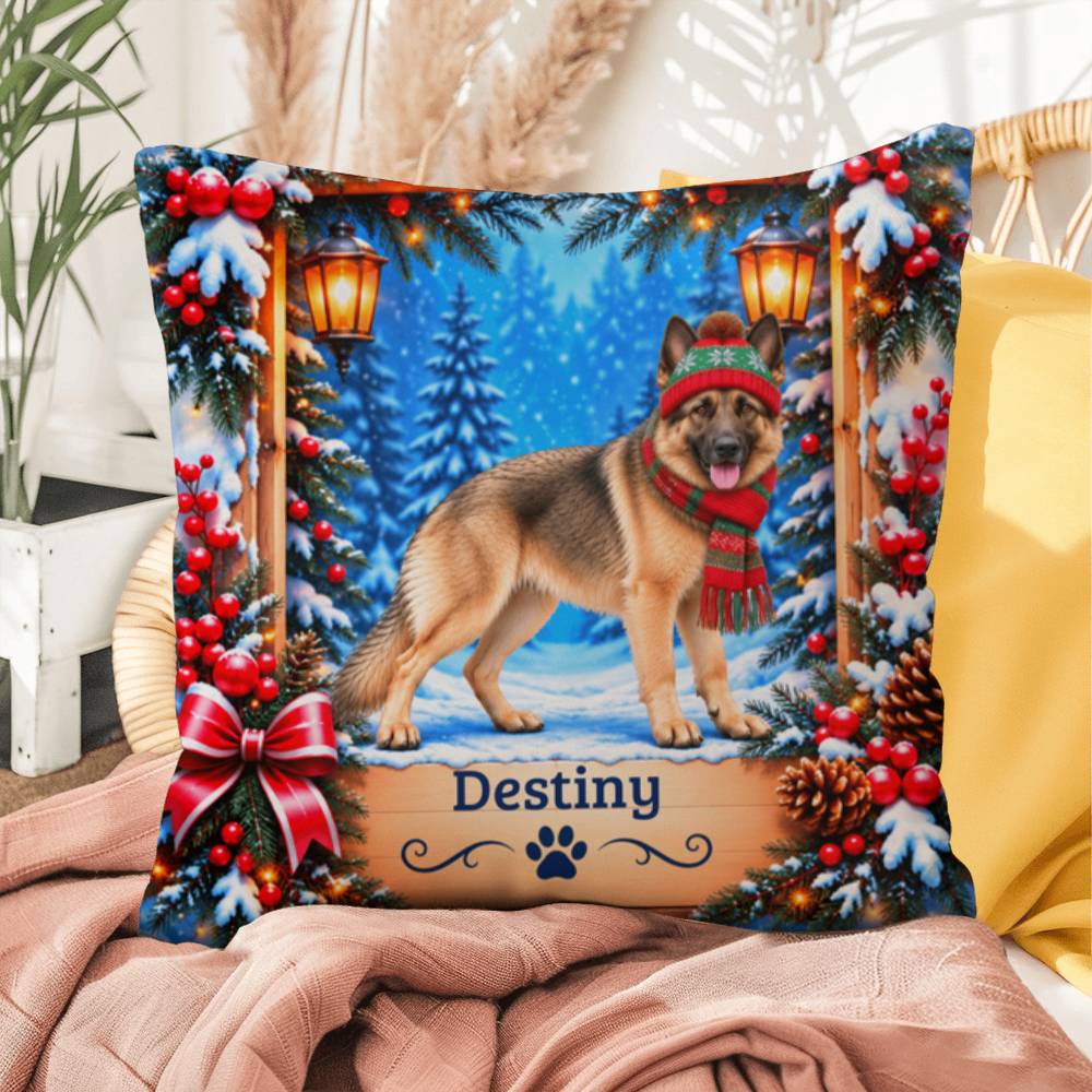German Shepherd (Tan Coat) - Personalized Winter Accent Pillow, Custom Dog Name Gift for GSD Homes