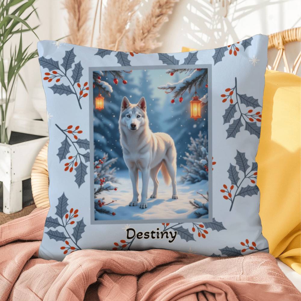 Husky Silver Pillow - Arctic Husky pillow, winter dog home decor, cozy indoor/outdoor throw