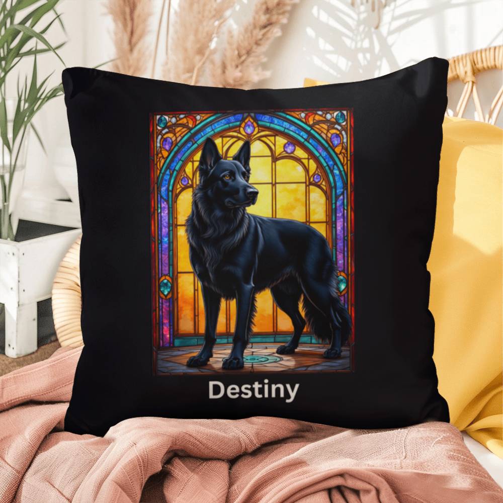 German Shepherd (Black) Indoor/Outdoor Pillow - Personalized Stained Glass Dog Tribute & Comfort Gift