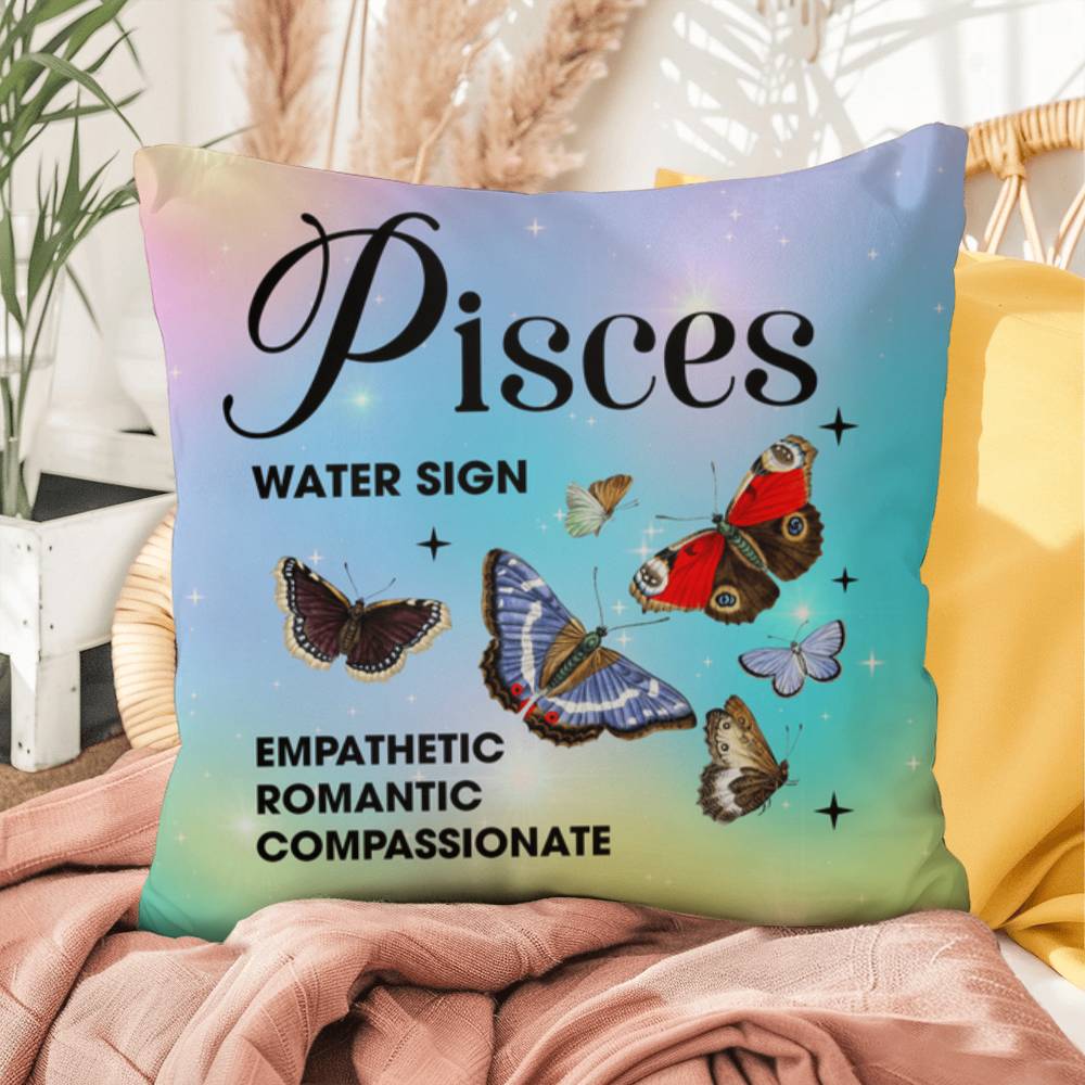 Pisces Butterfly Indoor/Outdoor Pillow – Zodiac Astrology Decor, Boho Accent for Home & Patio