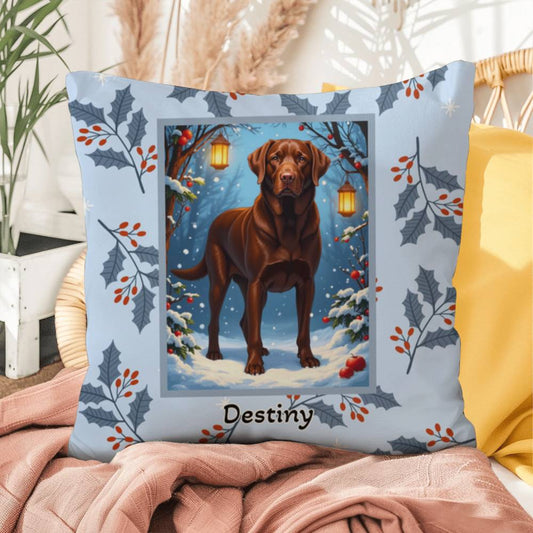 Labrador Retriever Chocolate Pillow - Holiday Labrador pillow, indoor/outdoor dog throw, seasonal accent