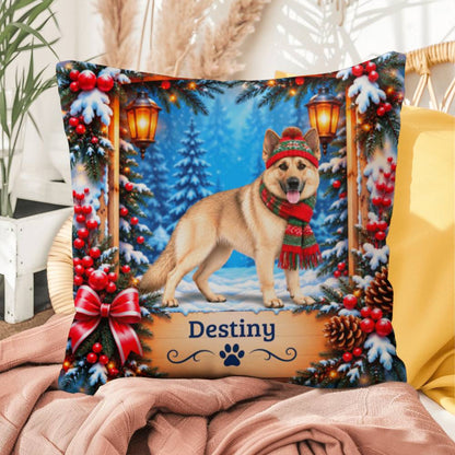 German Shepherd (Cream Coat) - Personalized Winter Name Pillow, Soft Woodland Decor for Dog Lovers