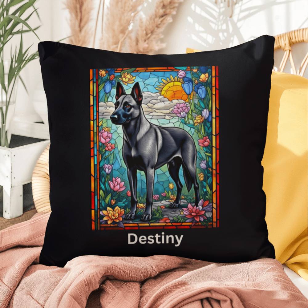 Belgian Malinois (Gray) Indoor/Outdoor Pillow - Personalized Stained Glass Dog Tribute & Comfort Gift