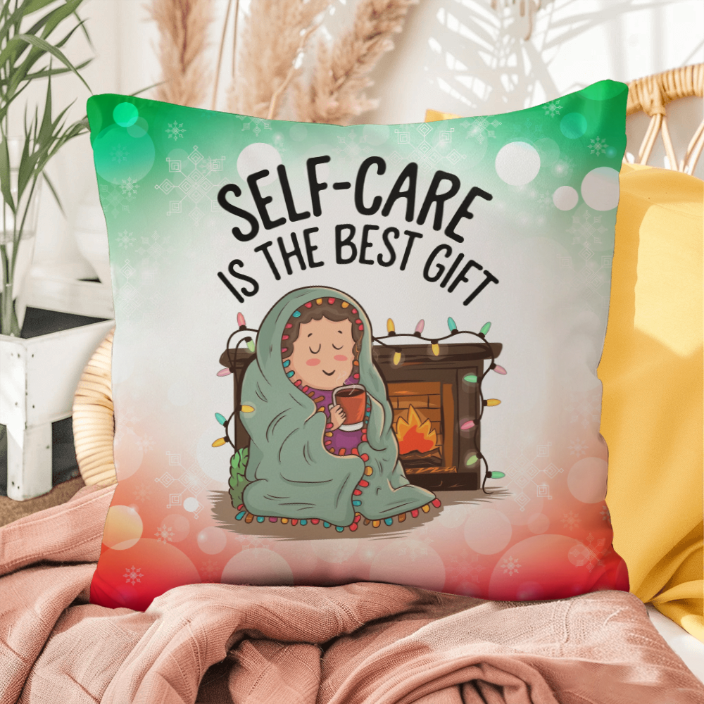 Self-Care is the Best Gift Throw Pillow - Christmas wellness holiday gift decorative pillow