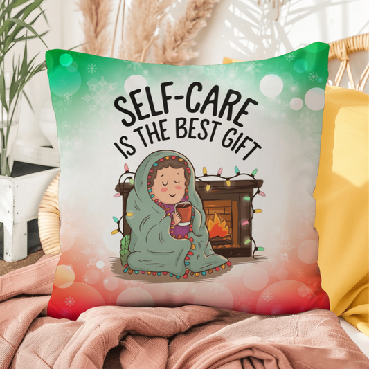 Self-Care is the Best Gift Throw Pillow - Christmas wellness holiday gift decorative pillow