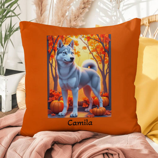 Silver Siberian Husky pillow blue eyes, personalized indoor outdoor dog cushion, home accent - MySisterIsASurvivor