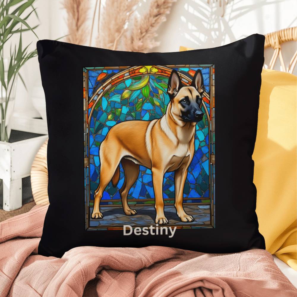 Belgian Malinois (Cream Sable) Indoor/Outdoor Pillow - Personalized Stained Glass Dog Tribute & Comfort Gift