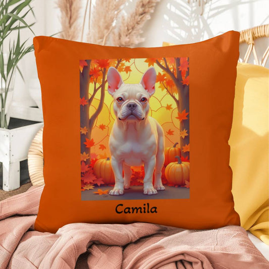 Cream French Bulldog pillow, personalized indoor outdoor Frenchie cushion, custom dog gift - MySisterIsASurvivor