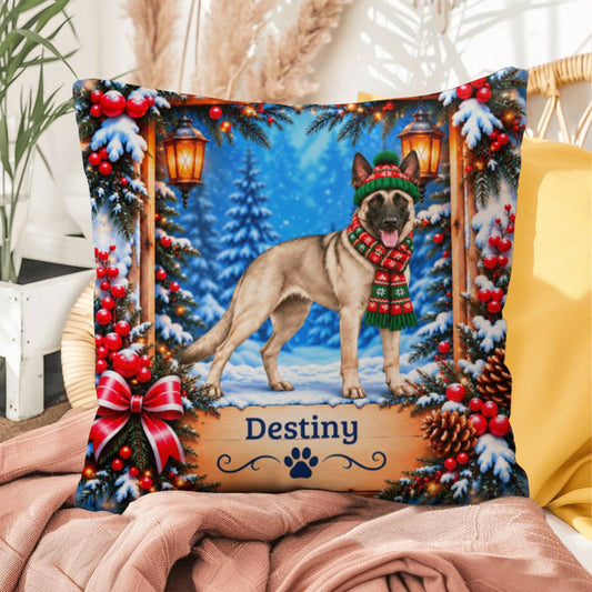 Belgian Malinois (Cream Sable Coat) - Personalized Winter Woodland Pillow, Custom Dog Name Gift - MySisterIsAsurvor