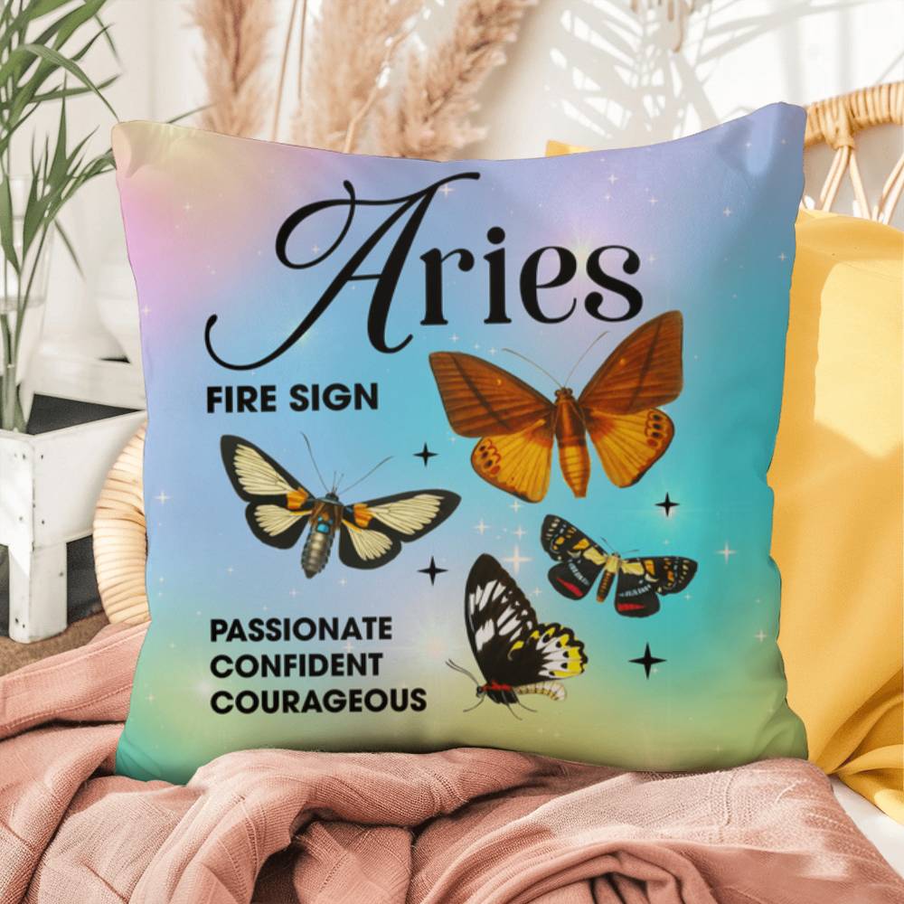 Aries Butterfly Indoor/Outdoor Pillow – Zodiac Astrology Decor, Boho Accent for Home & Patio