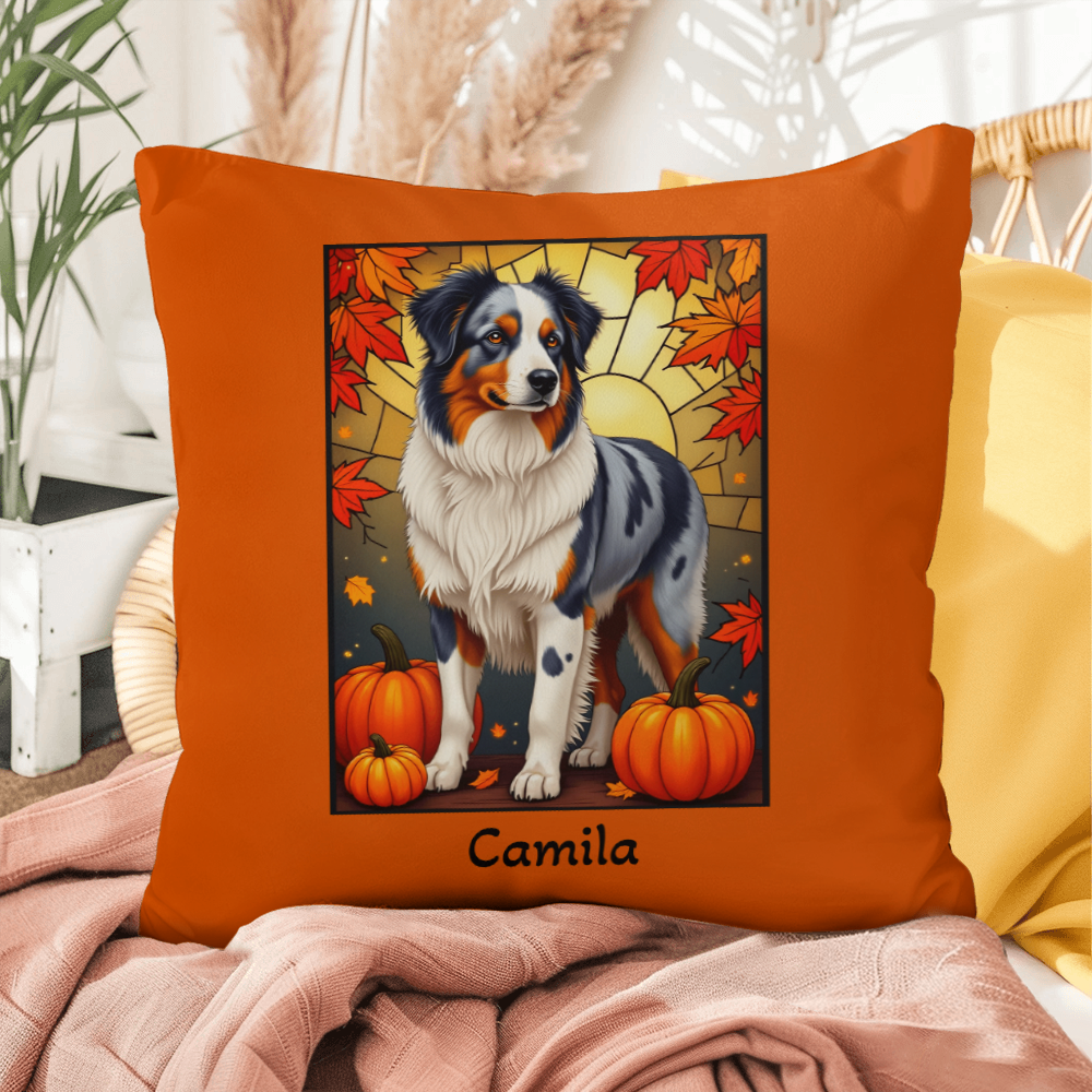 Australian Shepherd Blue Merle Coat Pillow, Personalized Dog Cushion, Indoor Outdoor Aussie Gift