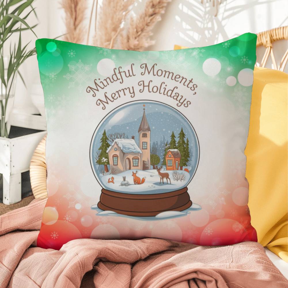 Mindful Moments, Merry Holidays Throw Pillow - Christmas self-care wellness decorative pillow