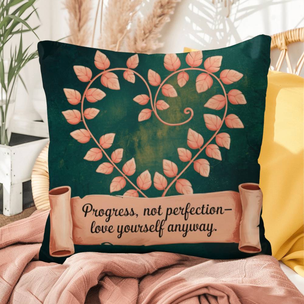 Progress, Not Perfection - Love Yourself Anyway: Indoor/Outdoor Pillow Self-Care for Relaxation, Mindfulness & Emotional Wellness