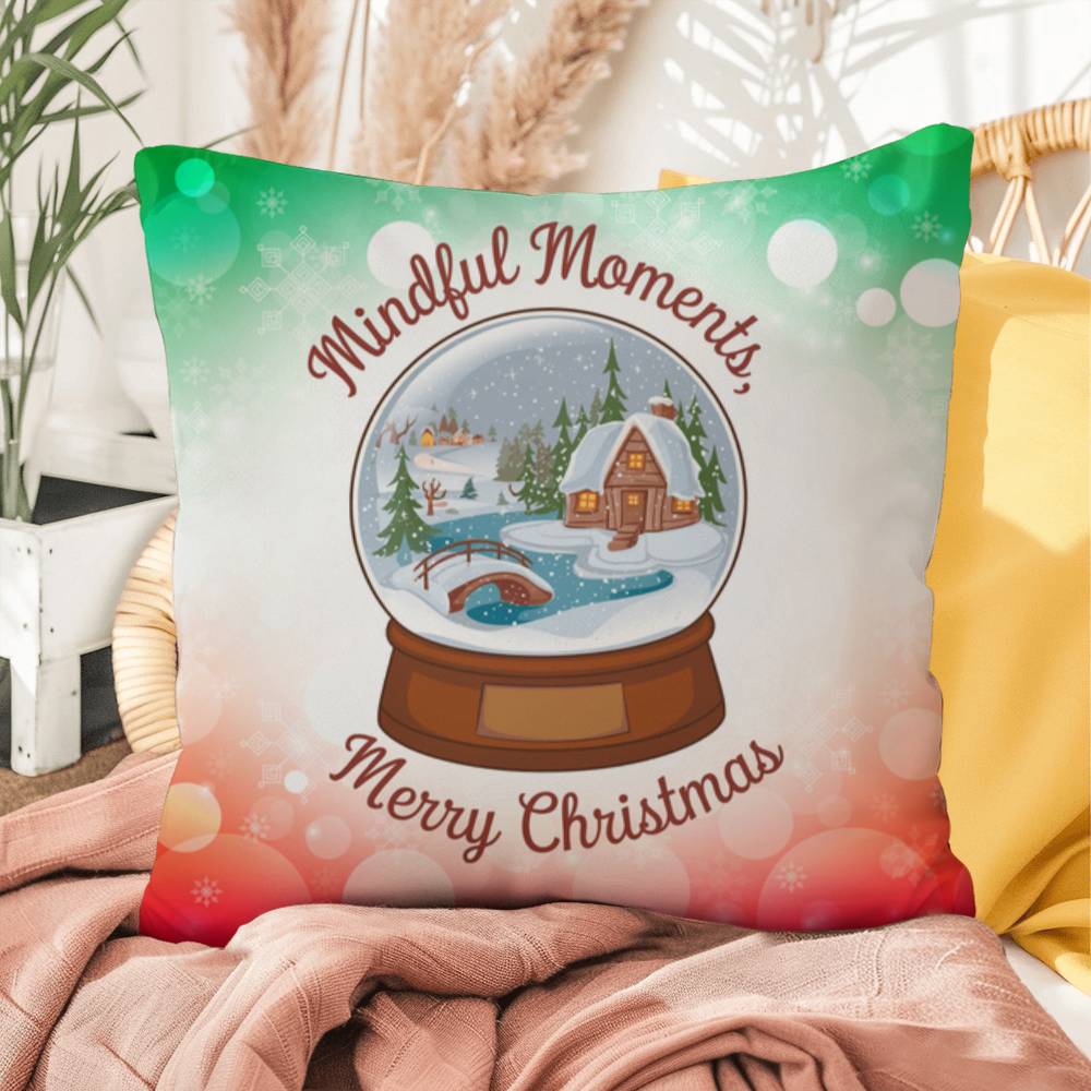 Mindful Moments, Merry Christmas Throw Pillow - Holiday mental health Christmas quote pillow