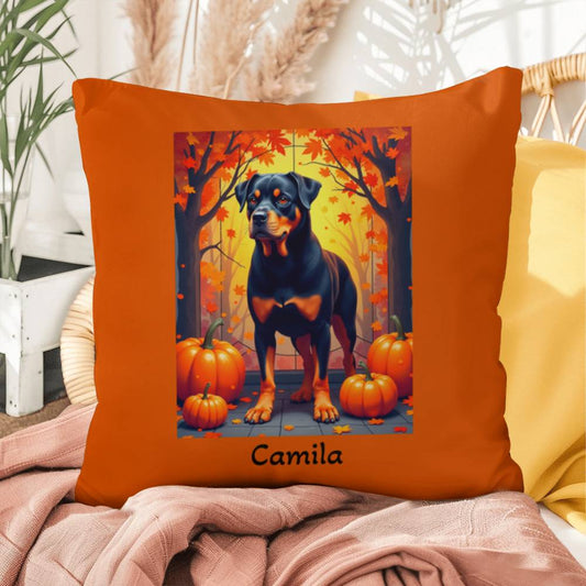 Black and Tan Rottweiler pillow, personalized indoor outdoor dog cushion, durable water-resistant - MySisterIsASurvivor
