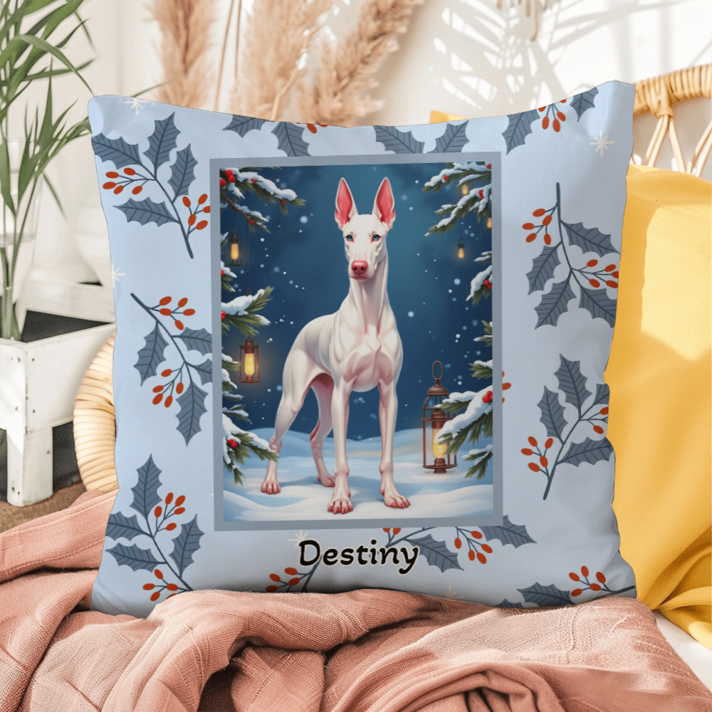 Doberman White Pillow - Winter Doberman throw pillow, cozy home accent, guardian dog seasonal decor