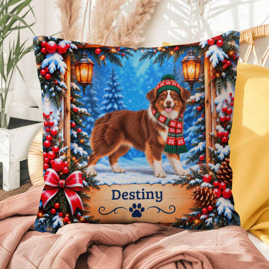 Australian Shepherd (Red Tri-Color Coat) - Personalized Aussie Throw Pillow, Dog Lover Winter Decor - MySisterIsAsurvor