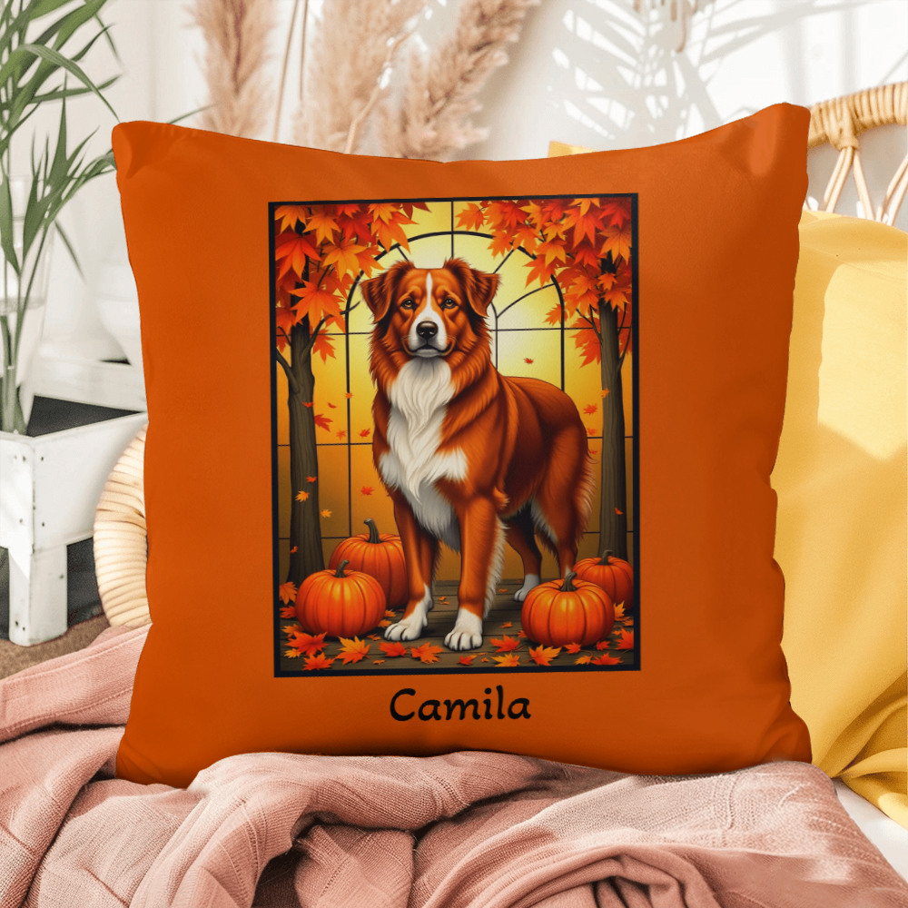 Australian Shepherd Red Coat Pillow, Custom Name Indoor Outdoor Dog Throw, Herding Breed Lover