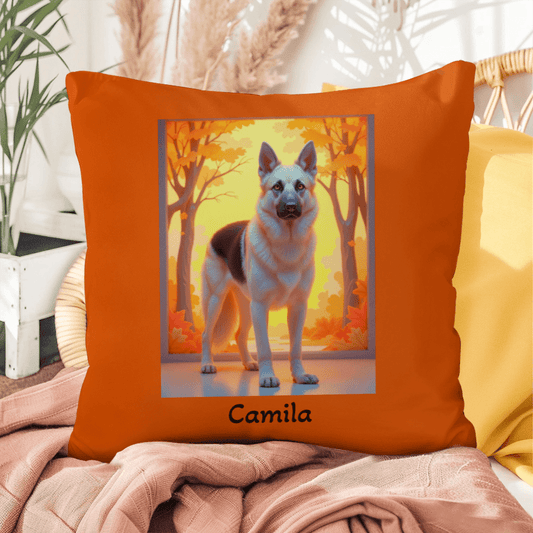 Black and Cream German Shepherd pillow, personalized indoor outdoor water-resistant dog cushion - MySisterIsASurvivor