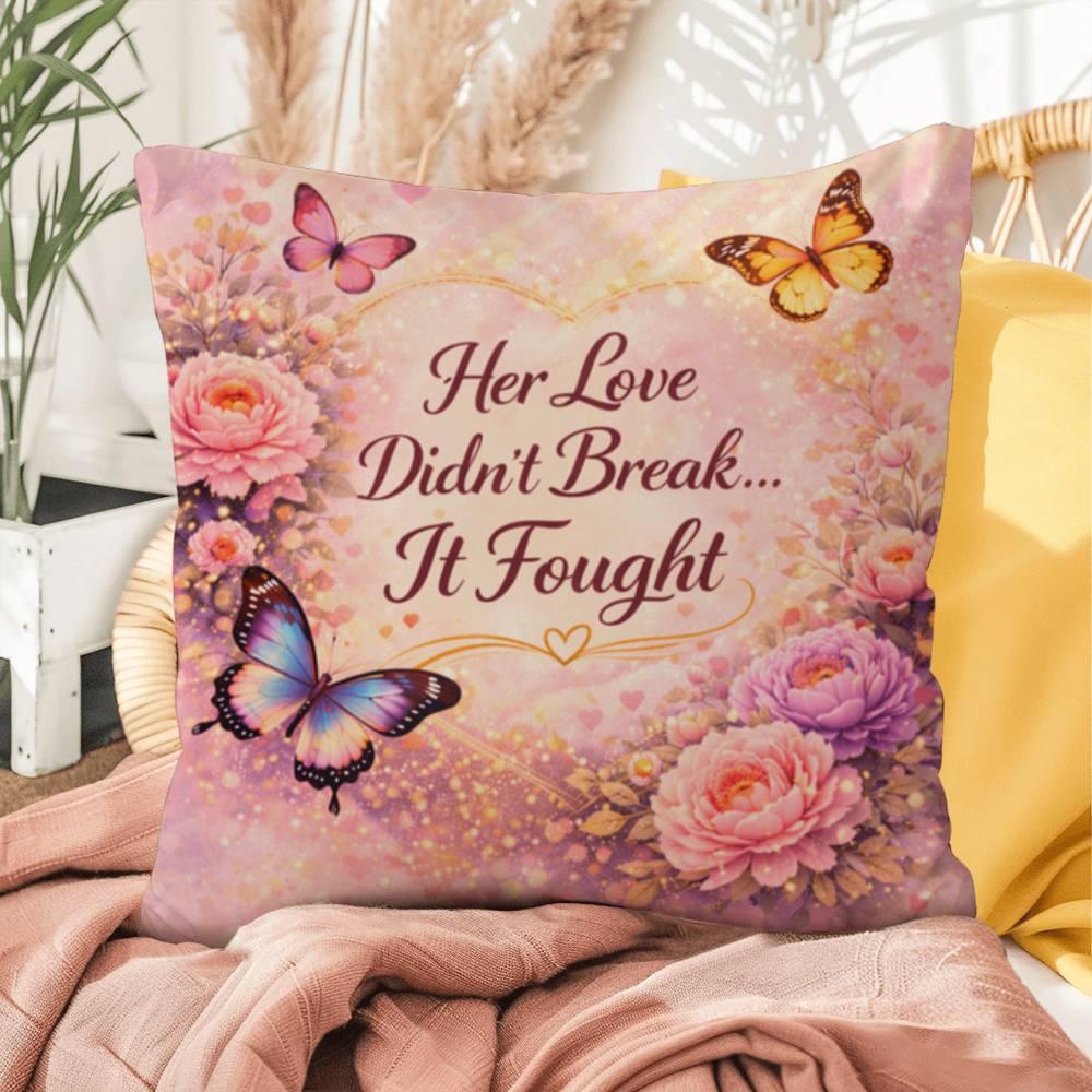 Shop our premium her love didnt break it fought throw pillow from MySisterIsASurvivor.