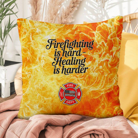 A pillow for first responders, acknowledging the difficulty of firefighting and the essential need for mental health support and healing.