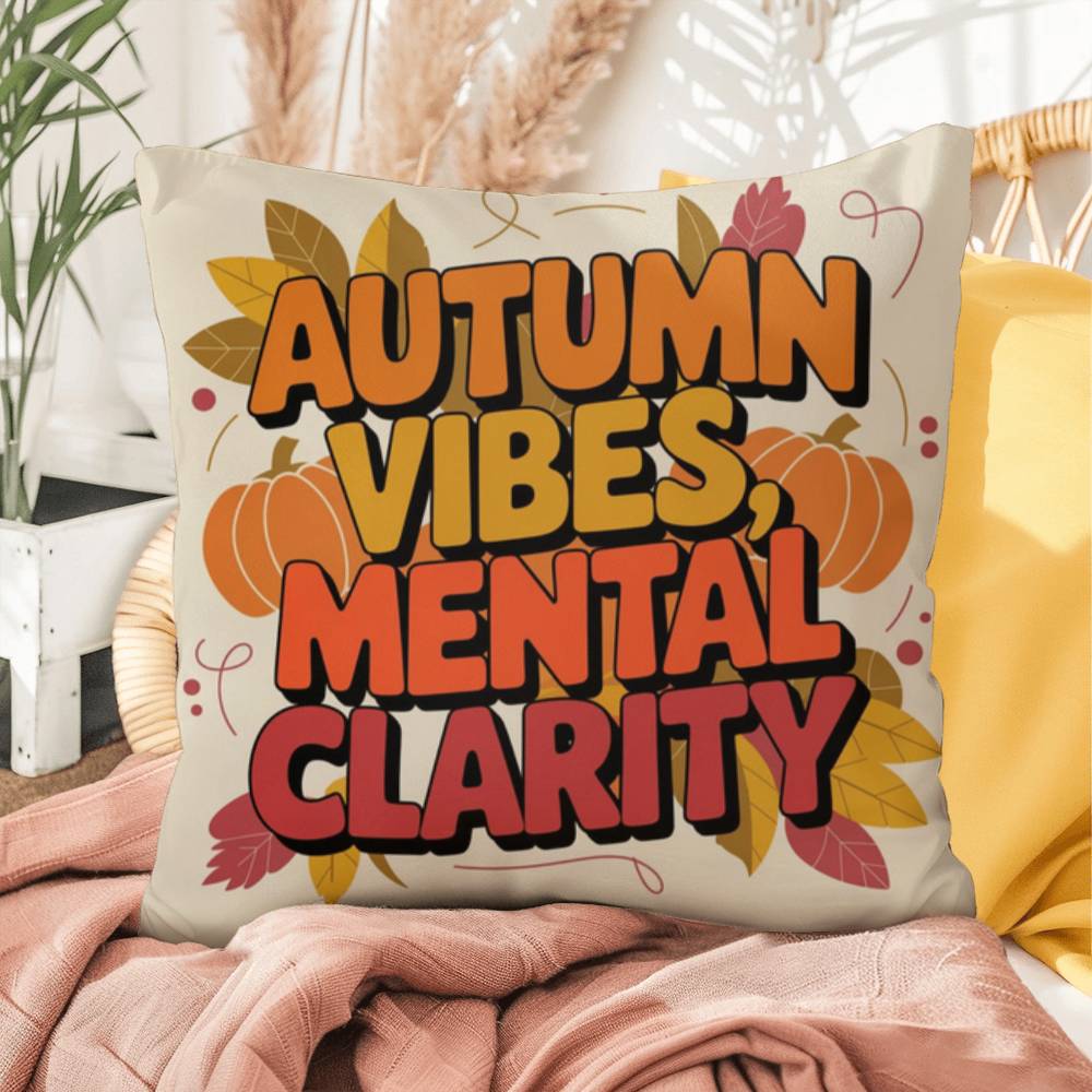 Autumn Vibes, Mental Clarity throw pillow with mindfulness saying and vibrant autumn home décor