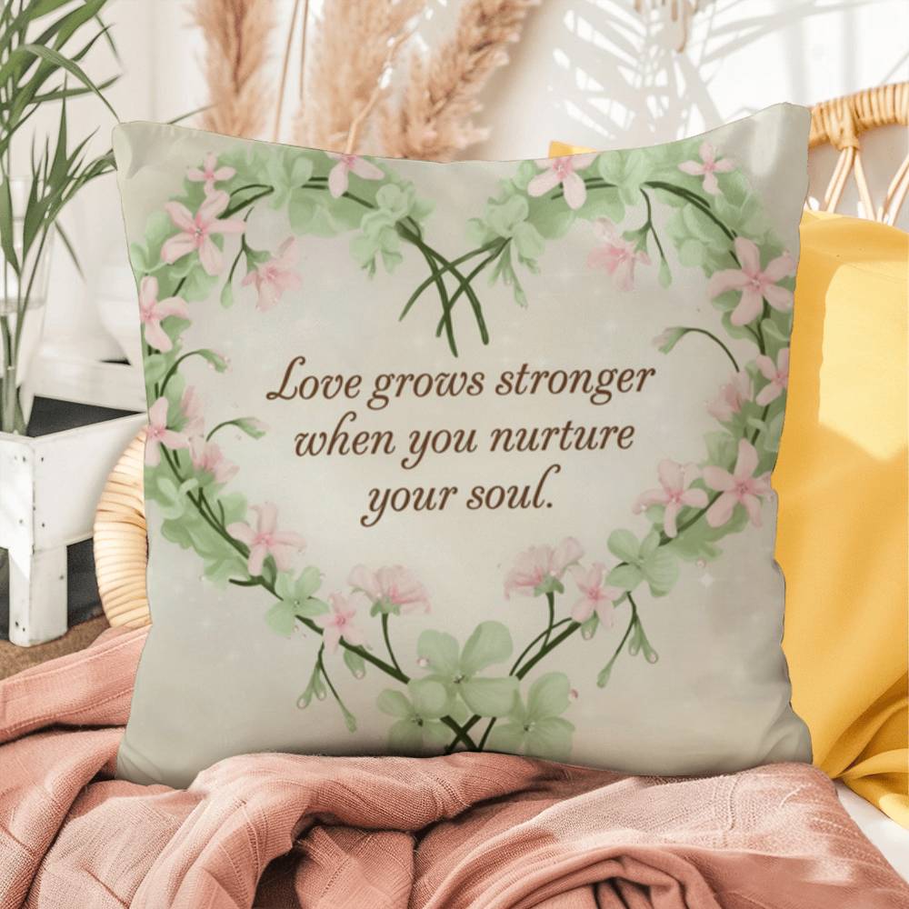Love Grows Stronger When You Nurture Your Soul: Indoor/Outdoor Pillow Self-Care for Relaxation, Mindfulness & Emotional Wellness