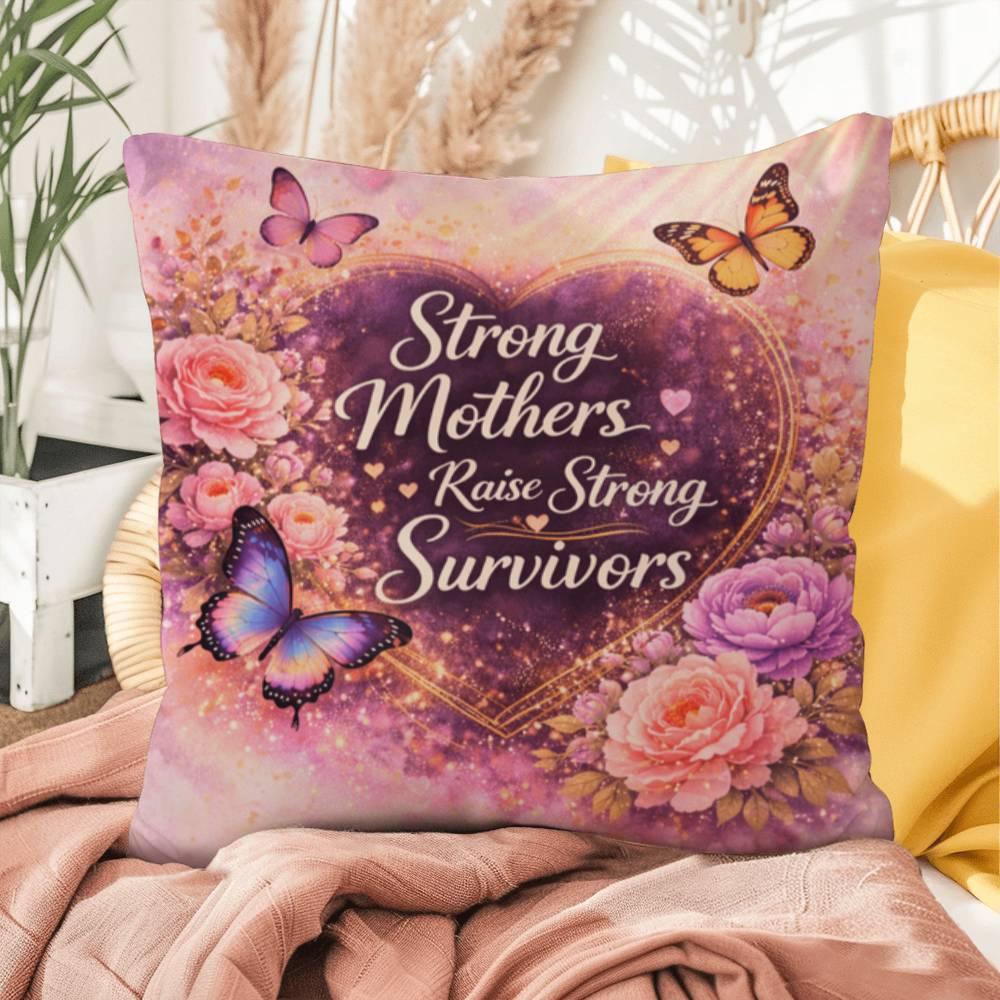 Shop our premium strong mothers raise strong survivors throw pillow from MySisterIsASurvivor.