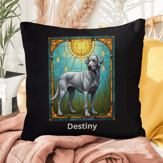 Silver Labrador Retriever Pillow, personalized stained glass gift for indoor/outdoor décor