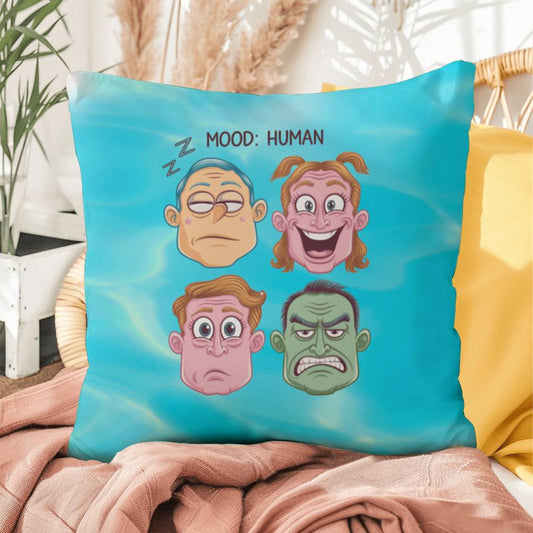 "Mood: Human" indoor/outdoor pillow, personalized anxiety relief throw cushion for mental health support and comfort.