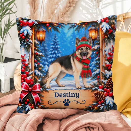 German Shepherd (Black & Cream Coat) - Personalized Winter Throw Pillow, Cozy Dog Name Gift - MySisterIsAsurvor